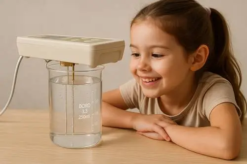 Einfache Kolloidherstellung zu Hause – Colloimed Xpert Kolloidgenerator XXL in der Anwendung Mädchen beobachtet den Colloimed Xpert Kolloidgenerator XXL bei der Herstellung von kolloidalem Silber