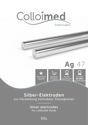 Colloimed Silber-Elektroden aus 99,99 % reinem Silber Ø 8 mm, unbeschichtet, für die Kolloidherstellung Silber-Elektroden von Colloimed, präzise gefertigt, robust und langlebig, ideal zur Herstellung von kolloidalem Silber