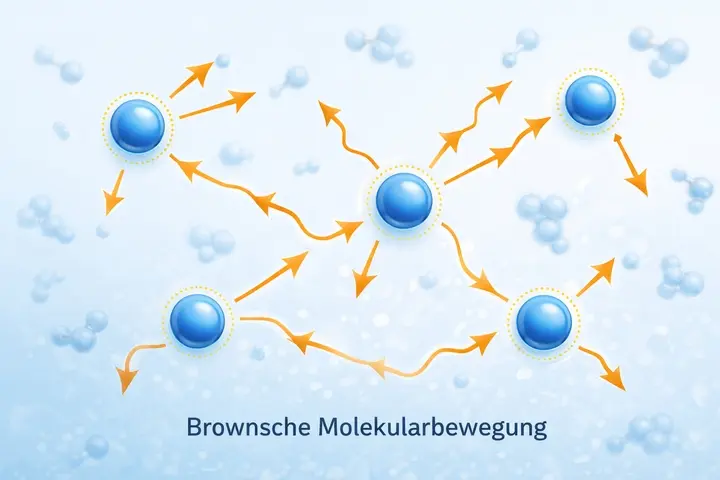 Brownsche Molekularbewegung von Kolloidpartikeln Schematische Darstellung der Brownschen Molekularbewegung von Kolloidpartikeln in einer Flüssigkeit