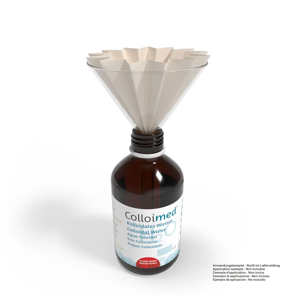Colloimed Kolloidfilter 240 Natur - Anwendungsbeipiel mit Braunglasflasche.webp