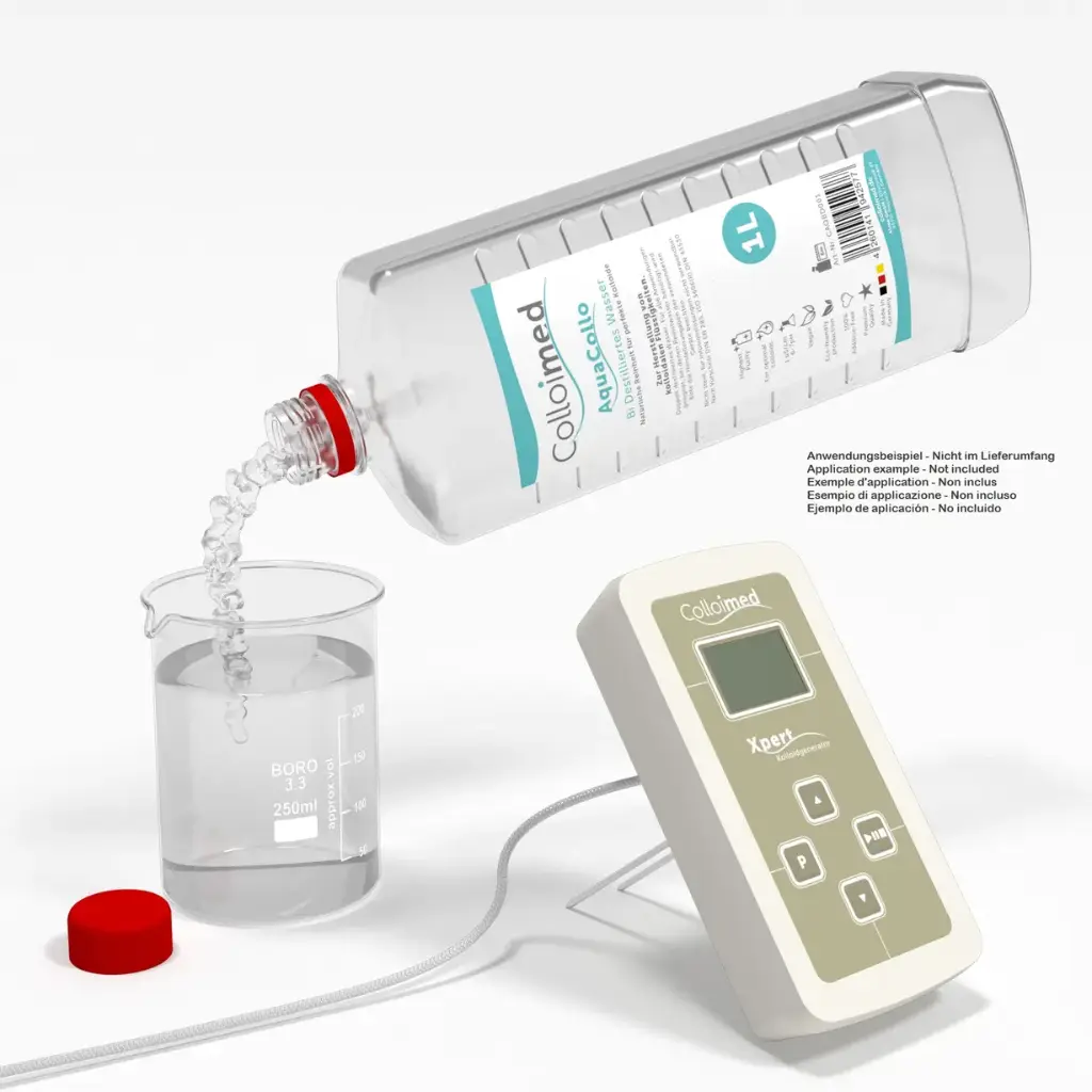 Colloimed 1Liter BiDestiliertes Kolloidwasser - Xpert - CAQBD001 - mit Anwendungstext.webp